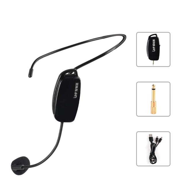 Auriculares con micrófono inalámbrico 2 en 1 y micrófono inalámbrico de mano para amplificador de voz, altavoces de escenario, profesor UHF (versión mejorada), paquete en inglés UHF