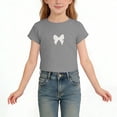 thumbnail image 5 of SGFCWSX Girls T Shirts Cropped Crew Neck Short Sleeve Bow Print Casual Soft Lightweight Daily Tops for Kids Gray Size 12, 5 of 6