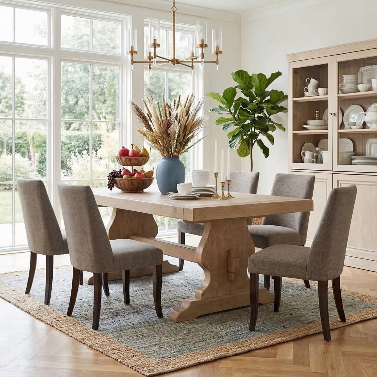 COLAMY Upholstered Dining Chairs Set of 2, Mid Century Modern Fabric Kitchen Chairs with 19.88" Seat Height and Wood Legs, Comfy Side Chairs, Brown