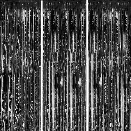 

3 Pack Foil Curtains Metallic Foil Fringe Curtain for Birthday Party Photo Backdrop Wedding Event Decor (Black 3.3 ft × 6.6 ft)