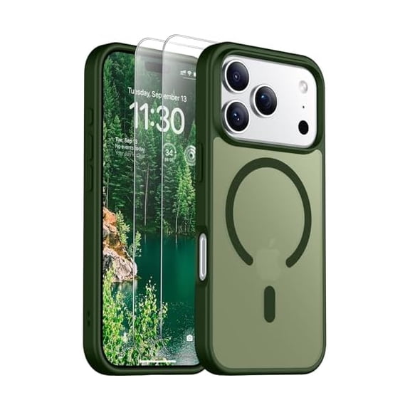 Eryueer for iPhone 17 Pro Max Case Magnetic Translucent Matte Case with 2PCS Tempered Glass Screen Protector Slim Phone Case for iPhone 17 Pro Max 6.9'' Green