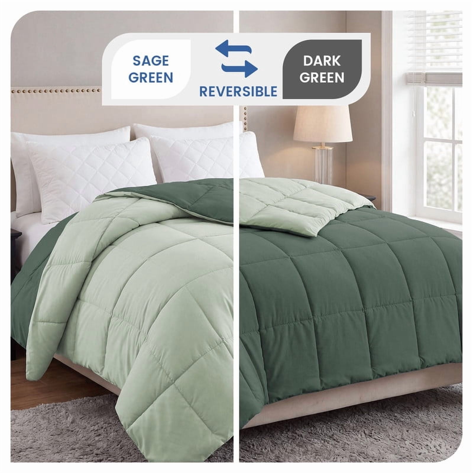 Bedding Reversible Comforter Down Alternative Twin Size, Cooling Duvet Insert with Corner Tabs and Box Stitched, Lightweight Bedding Quilted Comforter for All Season, Dark Green/Sage Green