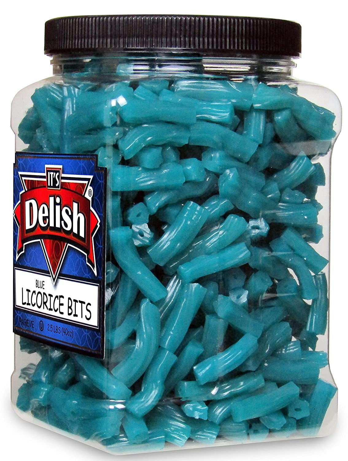 Sour Blue Blueberry Licorice Bits by Its Delish, 2.5 LBS 40 Oz Jumbo Container Jar  Original Style Chewy Sour Blue Blueberry Candy Twists  Great Gifts Party Sweets  Made in USA, Vegan, Kosher