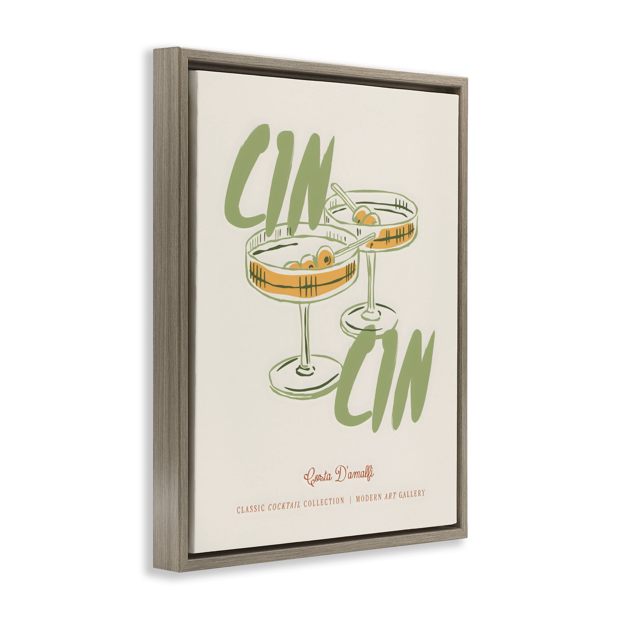 Stupell Industries Cin Cin Amalfi Cocktail Brown Framed Floater Canvas Wall Art, design by The Prints Vibe