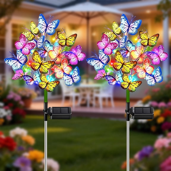 Rirool Solar Butterfly Garden Stake Lights, 17 Butterfly Multi-Color Solar Lights Outdoor Waterproof, Decorative Lights for Yard Lawn Patio Pathway, 2 Pack