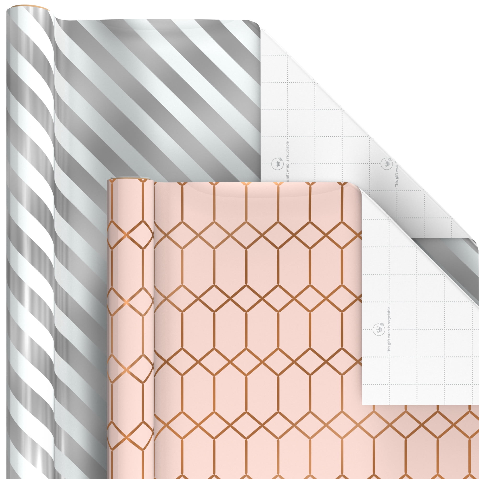 Hallmark 6-Pack Assorted Wrapping Paper Roll Bundle (White and Silver Stripes, Mint Green, Gold Hearts and Flowers) for Weddings, Bridal Showers, Birthdays, 180 Sq. Ft. Total