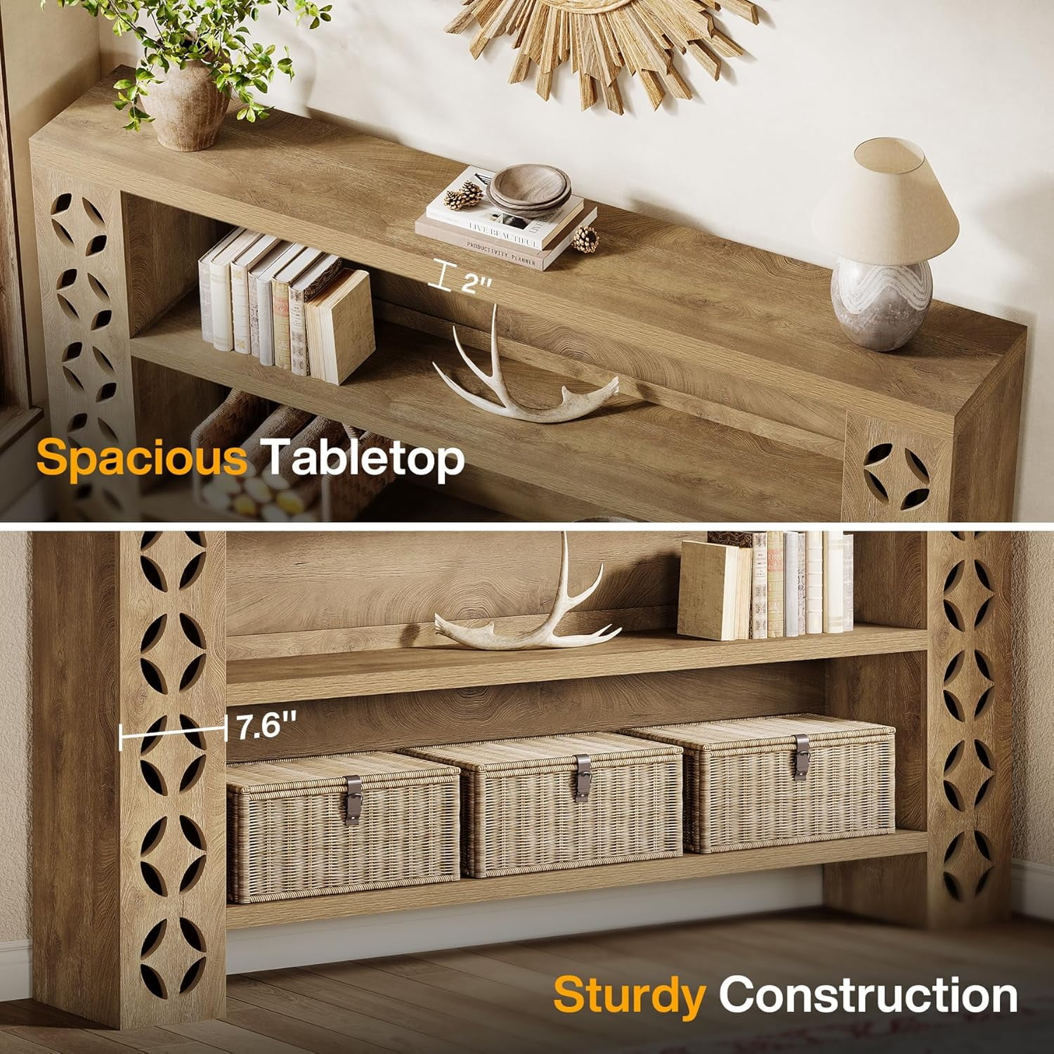 Tribesigns 70.9" Extra Long Console Table with Storage, 3-Tier Long Entryway Table for Hallway, Walnut