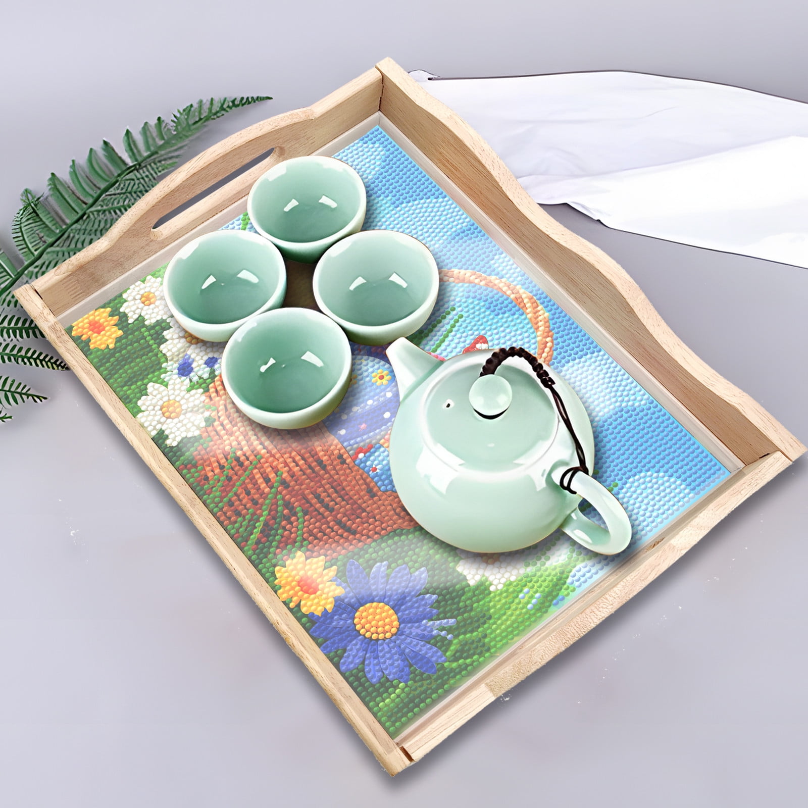 FLOPESN 5Pcs Easter Bunny DIY Diamond Art PaintingTray, Creative Design Handmade Wooden Dinner Plate For Kitchen、Coffee Shop