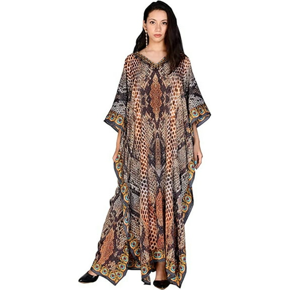 Rastogi Handicraft Long Kaftan Women's Designer Maxi Dress, Swimsuit Cover-ups, Beach Kaftan Digital Printed Design (RH-Big-Kaftan-Design-6)