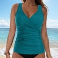 thumbnail image 2 of HCNTES Womens Plus Size Tankini Tops Built-in Bra Bathing Suit Tops Casual Loose Blouson Swimsuits Tops(Dark Green,S), 2 of 9
