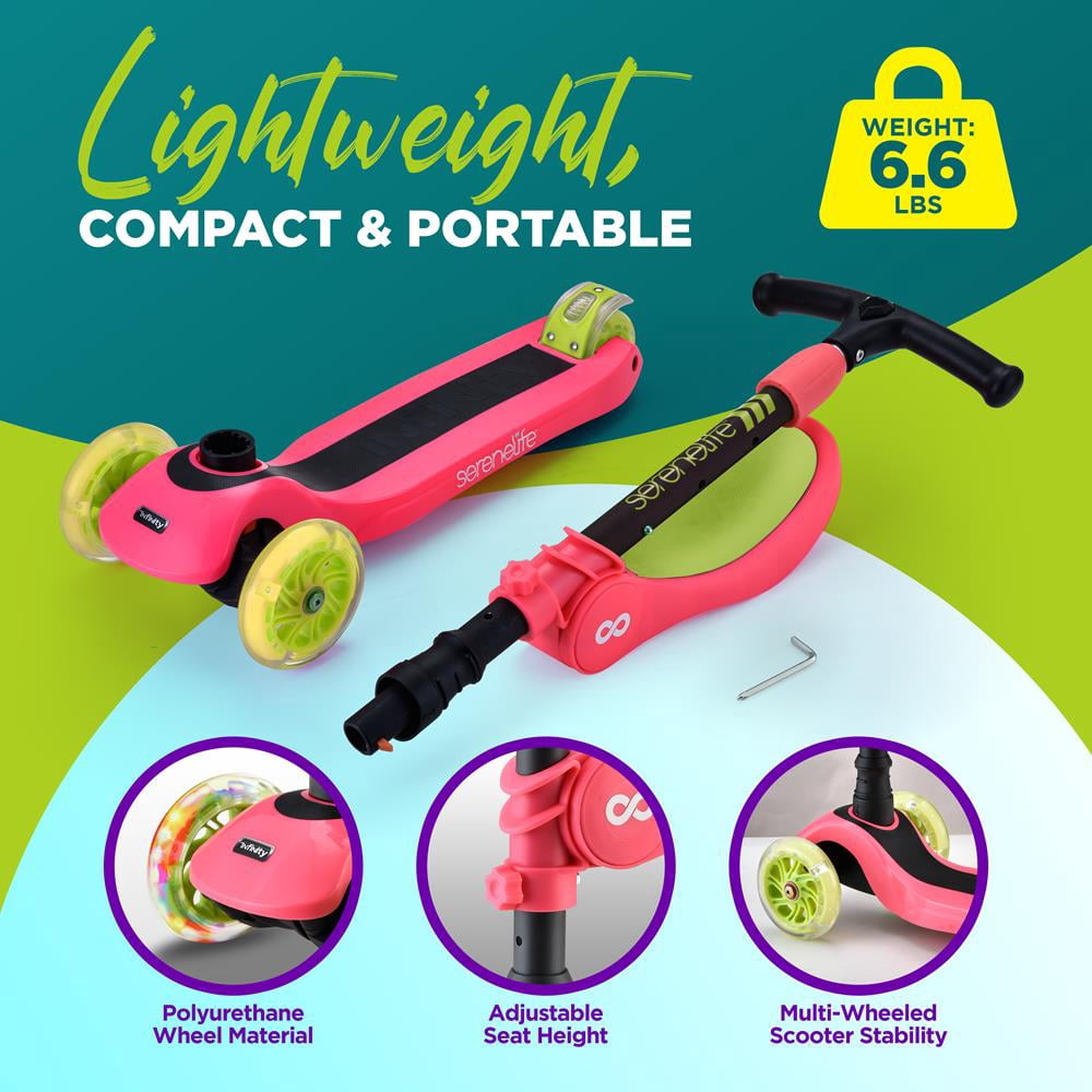 SereneLife 3 Wheeled Scooter for Kids - 2-in-1 Sit/Stand Child Toddlers Toy Scooters