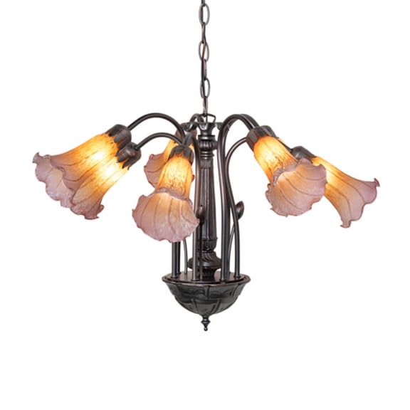 Meyda Tiffany 11674 Amber/Purple Tiffany Pond Lily 7 Light 24" Wide Chandelier -