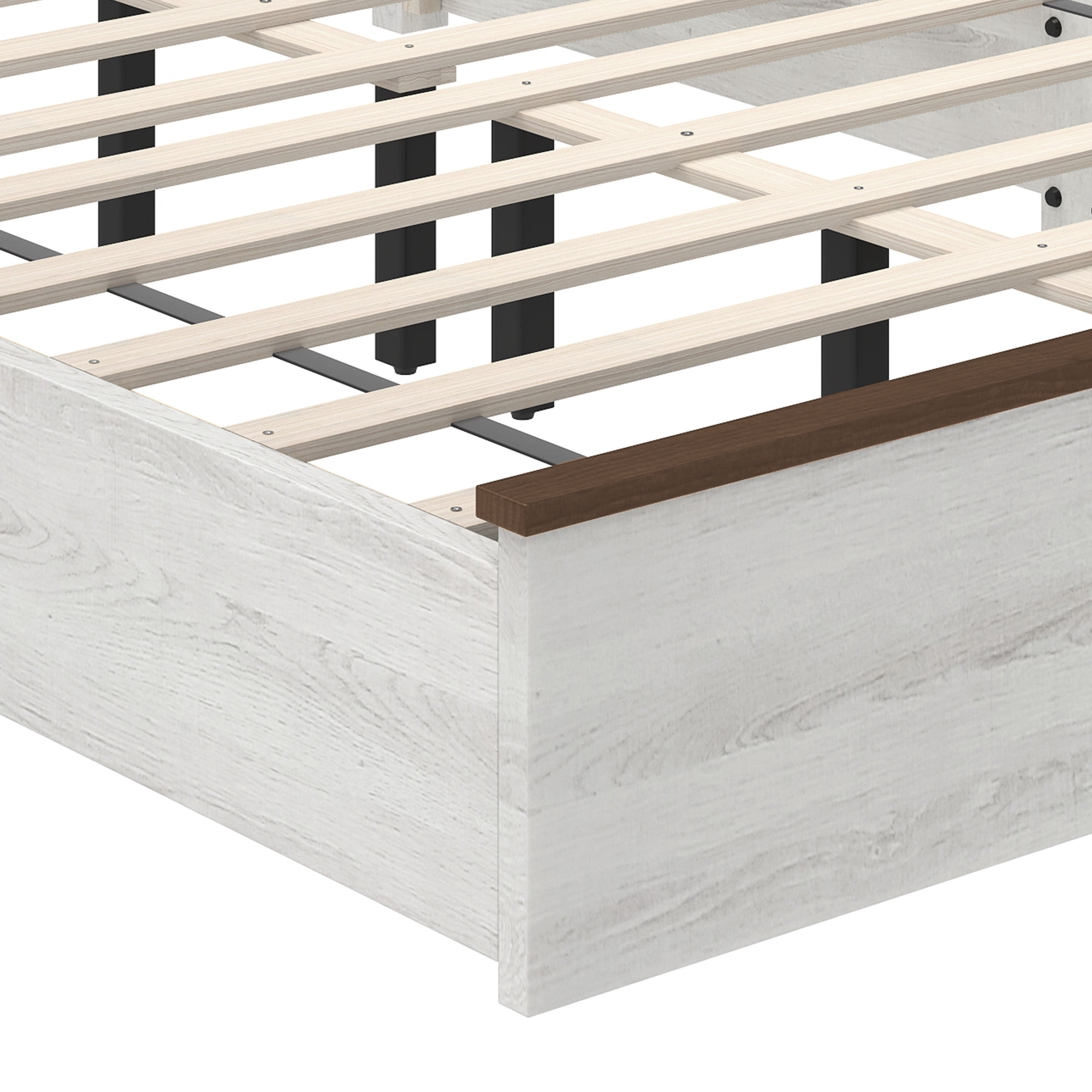 Uforic Full-Size Bed Frame with V-Pattern Headboard, Noiseless Slats, No Box Spring Needed, Washed Gray