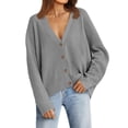 thumbnail image 2 of BODOAO Women's Solid V Neck Button Down Long Sleeve Lightweight Basic Cotton Soft Knit Cardigan Sweaters Women's Autumn Winter Solid Color Long Sleeved Warm Knit Cardigan Sweater Jacket Grey Xl, 2 of 9