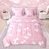 Feelyou Dreamy Bowknot Kids Bedding Comforter Set 7 Pieces, Fashion Princess Style Full Bedding Set, Girly Cute Pink Bow Reversible Fitted Sheet Flat Sheet, Ultra Soft Bedroom Decor