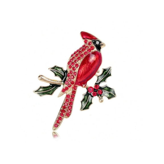 Red Rhinestone Northern Cardinal Brooch,Fashion Crystal Animal Birds Brooch For Women