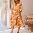 thumbnail image 3 of Pisexur Robes d'Été pour Femmes Mode Bohème à Imprimé Floral Robe Maxi Décontractée Fluide Taille Élastique Robe Soleil Manches Courtes Col en V Boutonnée Robe Soleil à Volants Évasée Plage Longue avec Poches, 3 of 8