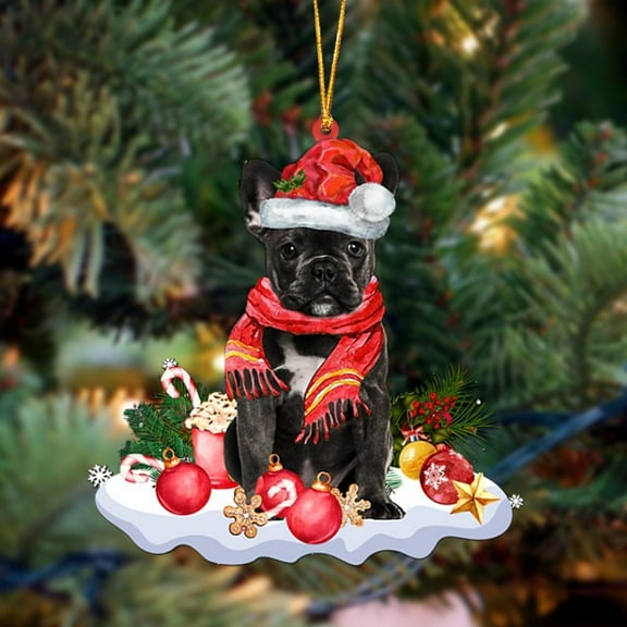 Acrylic 2D FLAT - BLACK French Bulldog-Better Christmas Hanging Ornament - Holiday Tree Decoration