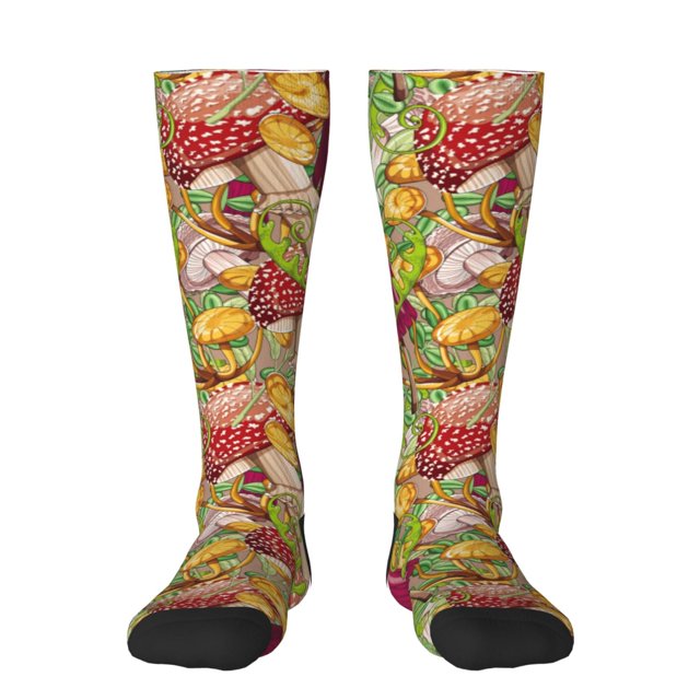 Fotbe Bright Mushrooms Calcetas Divertidas Estampadas para Hombre y Mujer, Calcetas de Algodón hasta la Rodilla para Caminar, Correr, Enfermería y Embarazo