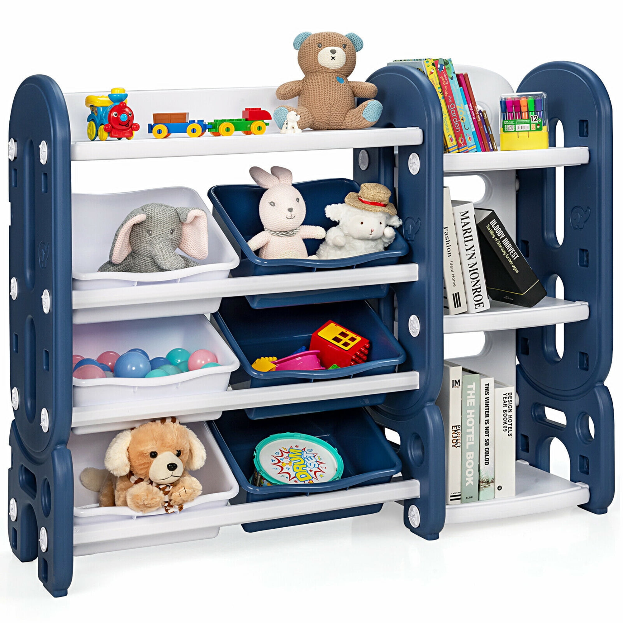 Reading Nook and Bedroom Toy Chest with Movable Drawers and Open Storage Cube Shelf MUPATER Kids Toy Box Organizer Storage Cabinet Nursery Toy Bins with Wheels for Playroom Grey
