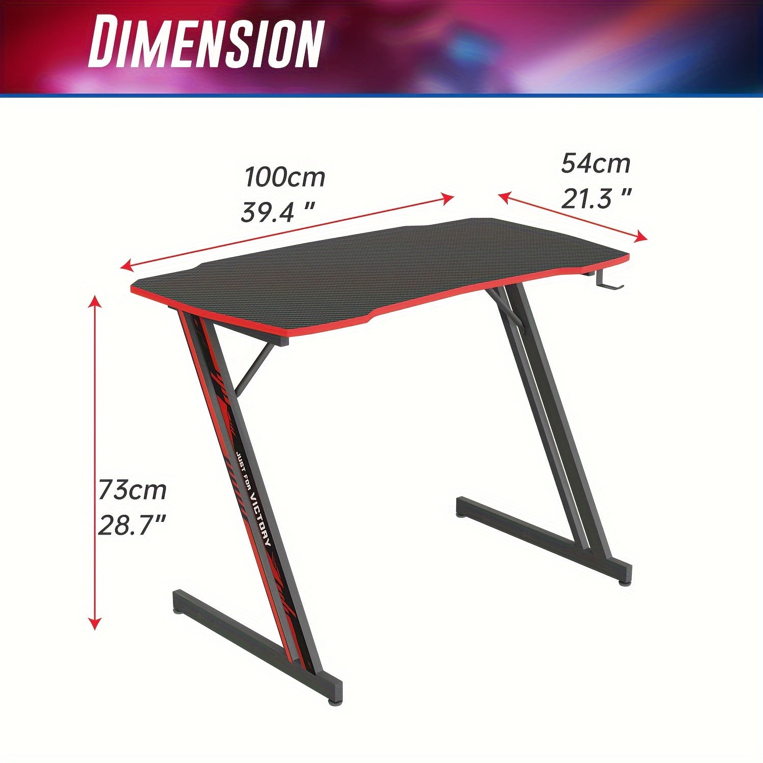 47" Gaming Desk Z Shaped Gaming Desk Large Home Office Desks PC Computer Desk Workstation Study Desk Table Ergonomic Gamer Desk Wood Writing Desk with Headphone Hook for Game Player, Red