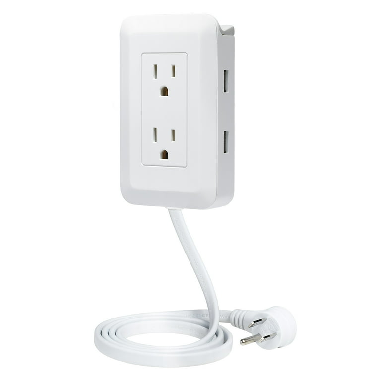 Presto Plug Outlet Extender, 2 USB AC Outlets, 4ft Cord Small Wall Charger -