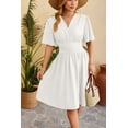 thumbnail image 4 of EASYBRAUS Women V Neck A Line Midi Dress Bell Sleeve Pleated Waist Spring Summer Dress, 4 of 8