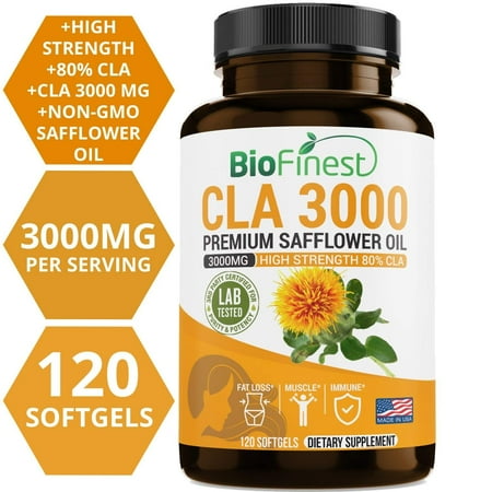 Biofinest CLA Safflower Oil 1500/3000mg - Conjugated Linoleic Acid - Non-GMO, Non-Stimulating, Gluten Free - Best For Weight Loss Belly Fat Burner Diet Supplement - For Men & Women (120 Softgels)