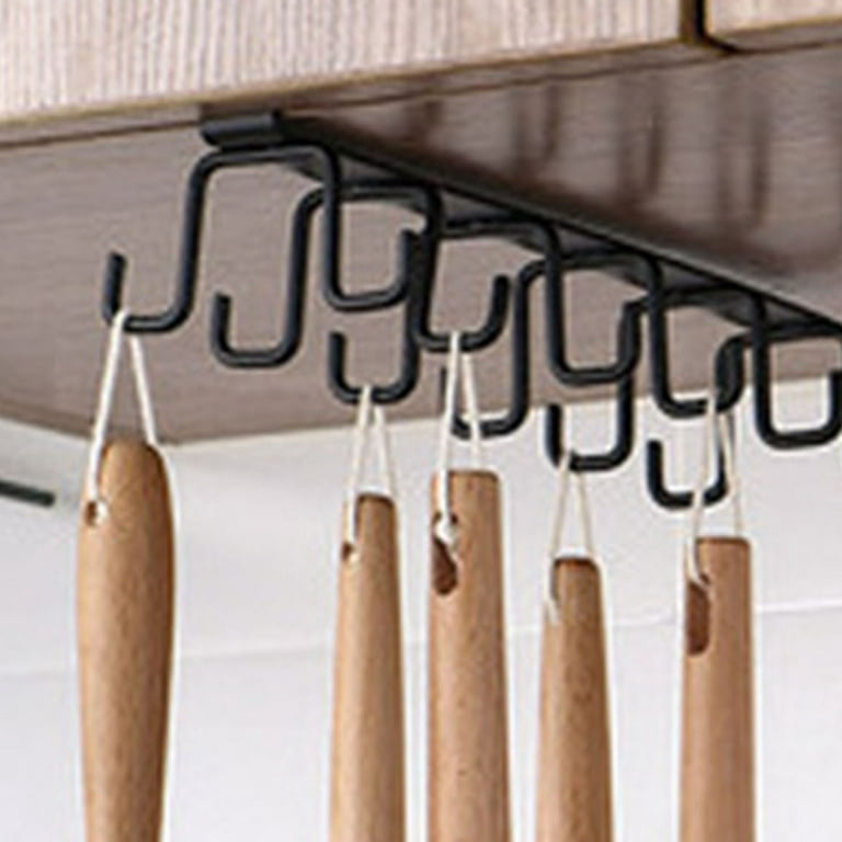 AoHao 2 Piece 304 Stainless Steel 3 Hook Mug Rack Hanging Wardrobe Kitchen  Organizer Coffee Tea Cup Holder Under Shelf Cabinet Hanging Holder（22lbs） 