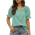 thumbnail image 2 of Women's Casual Solid Color Square Neck Short Sleeve Blouse, Ruffle Sleeve T-Shirt Top, Stylish and Comfortable Square Neck Shirt, Trendy Short Sleeve Blouse for Daily Wear, Casual Summer Top, 2 of 8