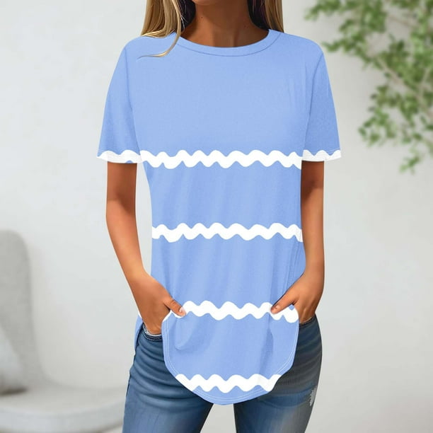 Fiudx Camisas para Mujer Blusa de Manga Corta Vendida a La Moda para Mujer, Blusas Informales con Cuello Redondo