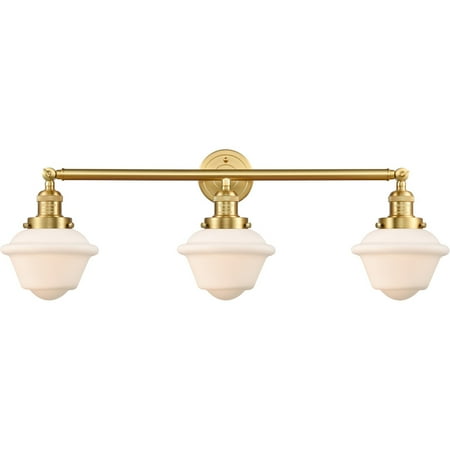 

Satin Gold Tone Bathroom Vanity 34 Wide Steel/Cast Brass/Glass Medium Base 3 Light Fixture