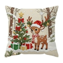 HomeDM Christmas Pillow Covers 18"x18" Farmhouse Xmas Decorations Christmas Tree Winter Holiday Decor Throw Cushion Case for Home Couch Single Piece