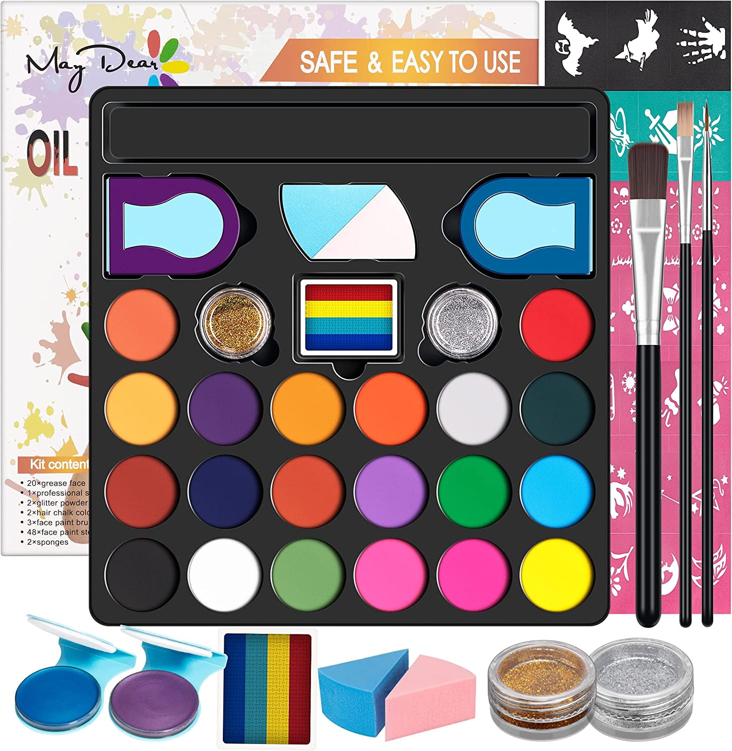 Maydear Oil Based Face Painting Kit, 20 Colors Professional Face Paint