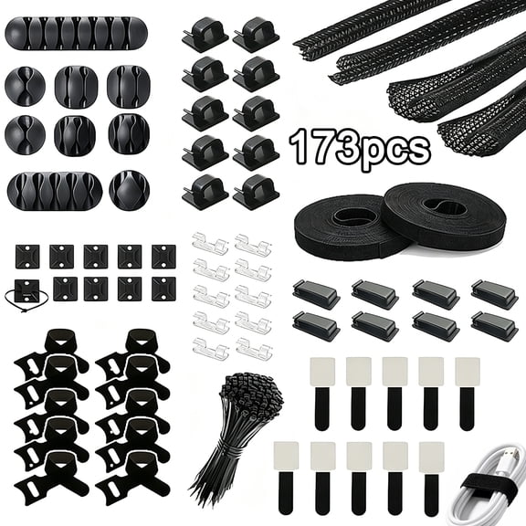 UHIAGREE Cable Management Clips, 173PCS Black Assorted Under Desk Cable Organizer