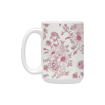 

Floral Romantic Rose Flower Bouquet Blooms in Soft Pastel Tones Botanical Rococo Design Light Pink Ceramic Mug (15 OZ) (Made In USA)