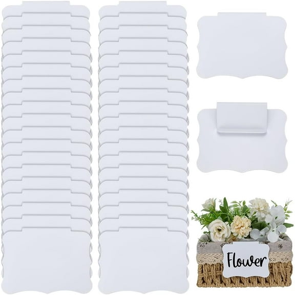 40 Pcs White Basket Labels Clip On 2.75x3.54inch PVC Hanging Erasable Tags Wave Border Design Removable Bin Labels Clip On for Organizing Baskets Shelves and Home Office Retail Use DIY