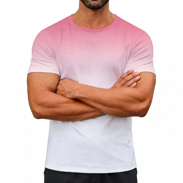 Ceisia Men's Slim Fit Gradient Print Crew Neck T-Shirts, Breathable Stretch Casual Sports Tops (Multi-Color Options) Gifts