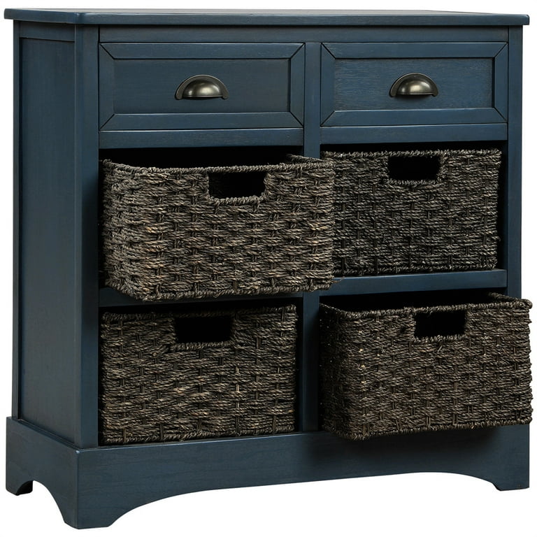 ANBAZAR Espresso Storage Cabinet Console Table with 2-Drawers and 4-Wicker  Baskets for Home Entryway Living Room KZ-031-B - The Home Depot