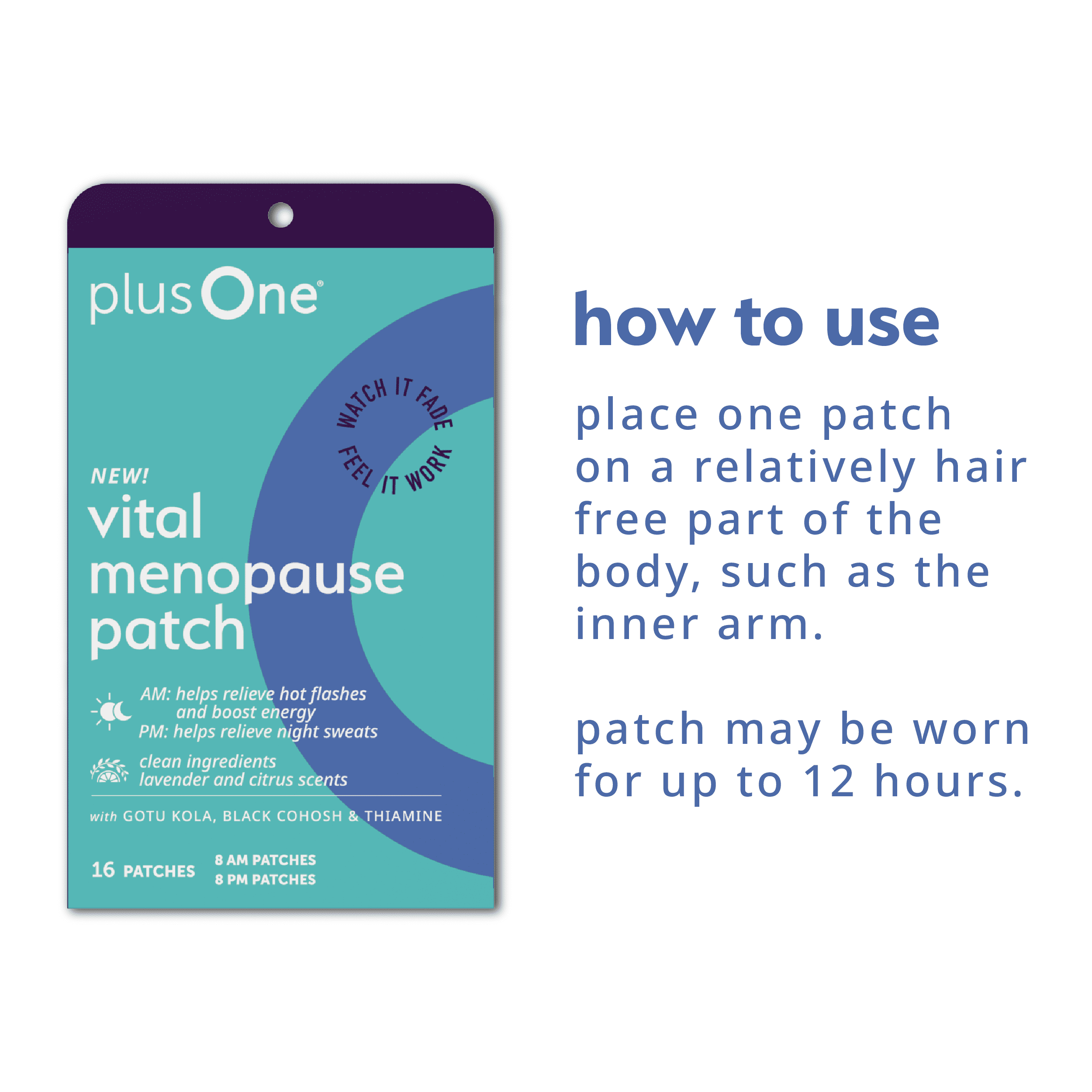 plusOne Vital Menopause Patches, AM for Hot Flash Relief, PM for Night Sweats Relief, 16 Count