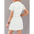 thumbnail image 3 of Women's Short Sleeve Lapel Zipper Belt Dress Corduroy Pocket Mini Dress, 3 of 6