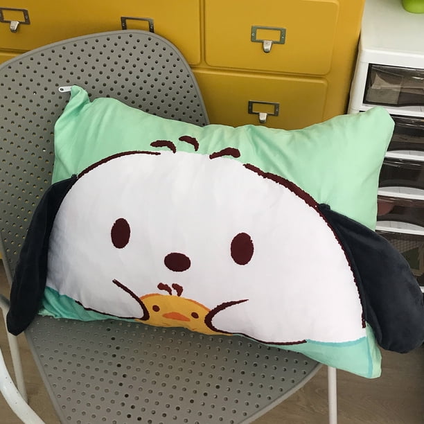 Sanrio-funda de almohada Pochacco, funda de cojín de estilo japonés con pompón Purin, funda de almohada encantadora, decoración para el hogar y la cama, tamaño individual para niña