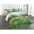 thumbnail image 3 of Ambesonne Forest Quilted Bedspread Set 3 Pcs, Nature Scene Summer, Queen Size, Green Pale Blue Caramel, 3 of 5