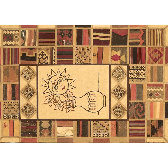 Ahgly Company Indoor Rectangle Patchwork Brown Transitional Area Rugs, 5' x 7'