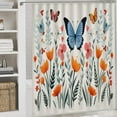 thumbnail image 5 of Watercolor Butterfly Bathroom Sets with Shower Curtain And Rugs, Incl with 12 Hooks，Toilet Lid Oval Rug, 5 of 8