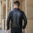 thumbnail image 3 of Abrigo de cuero con forro polar para hombre, chaqueta de cuero de marca de moda informal de otoño e invierno, abrigo cálido para hombre, ropa superior, 3 of 6