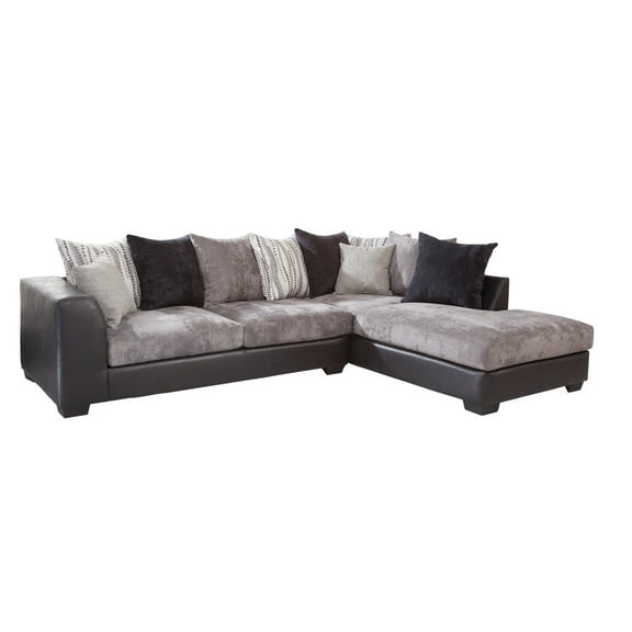 L Shaped Sectional Sofa with Pillows - Modern Charcoal Black Sofa, 5 Seater