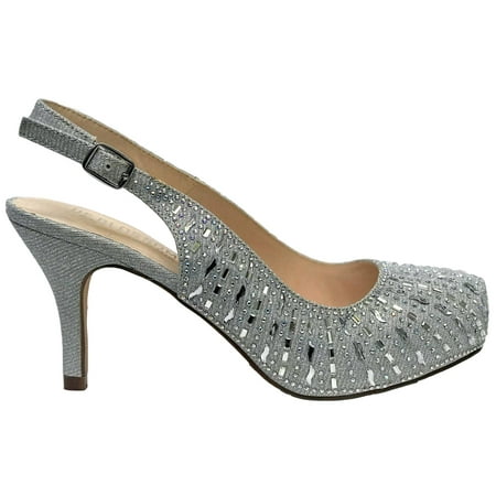 Roma-14 Women Party Evening Bridal Wedding Rhinestone Platform Slingback Pumps Silver