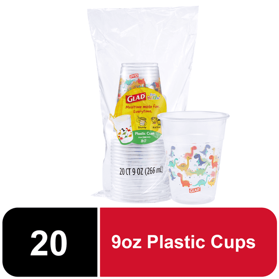 Glad For Kids 9oz Dinosaur Printed Clear Plastic Cups 20 Count