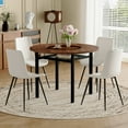 thumbnail image 3 of NYEESS 5-Piece Round Dining Table Set for 4, 42" Modern Wood Grain Kitchen Table with Tea Glass & Storage, 4 White PU Leather Chairs, Black Metal Legs, 3 of 10